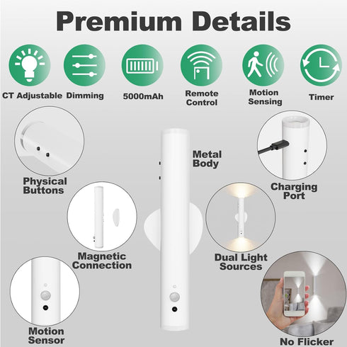 Dimmable 1pcs LYTARA Rechargeable Wall Sconces | LED Cordless Lamp with Remote, Motion Sensor, Metal Body | Battery