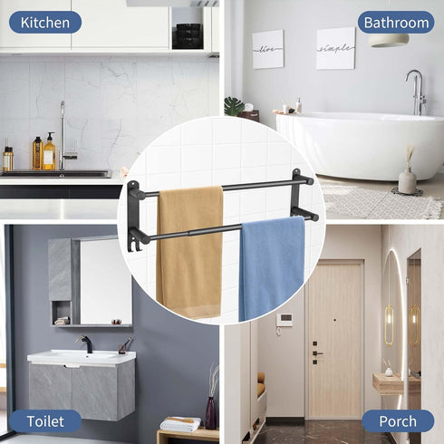KAHCNVN Baradjustable16-28IN Double Towel Matte Black Towel Racks for Bathroom, Stainless Steel Towel Holder,Suitable