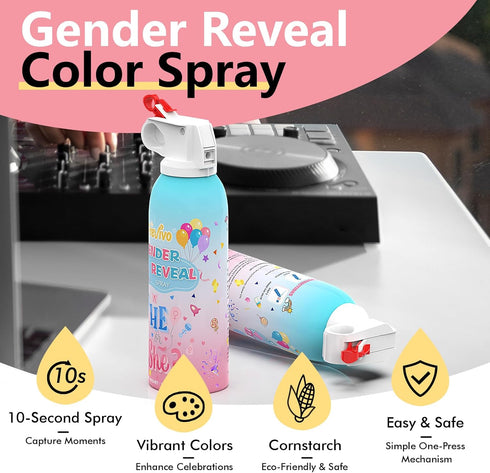 Set 100% Reveal Fire Extinguisher -Gender Reveal Color Smoke Powder Spray - Biodegradable Party Supplies- For Memorable