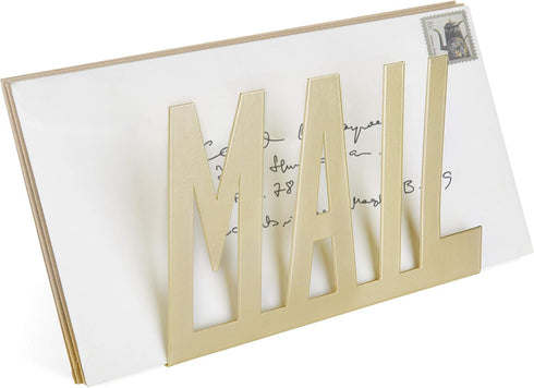 MyGift Modern Brass Metal Mail Holder, Countertop Organizer with Cutout MAIL Lettering Design for Documents