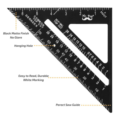 Mr. Pen Rafter Square - 7 Inch Metal Square Tool for Carpentry, Woodworking, Aluminum Ruler
