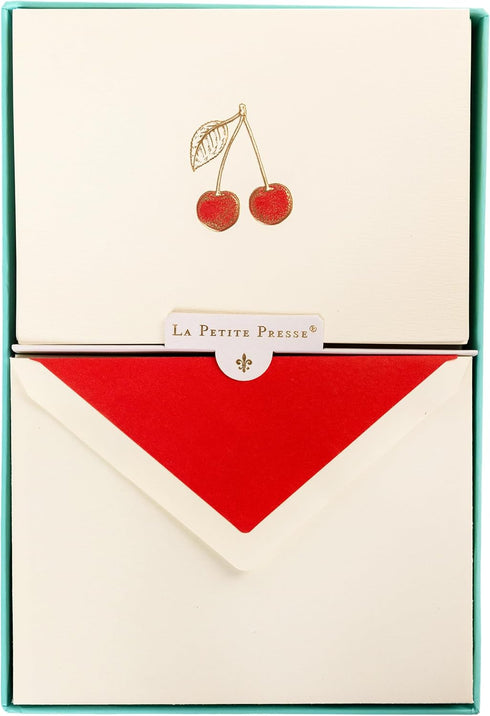 Graphique Cherries Designer Cards Luxe Collection, Gold Foil Embossed Stationery Boxed Set,