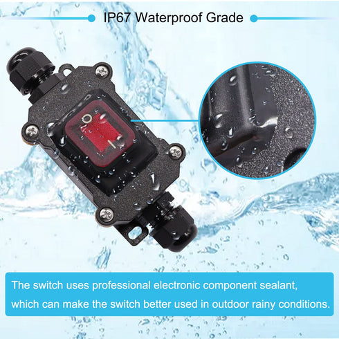 IP67 Waterproof Inline Cord Switch, 16A/250V 20A/125V AC DPST, 4Pin On Off Toggle Switch with Red Light Rocker