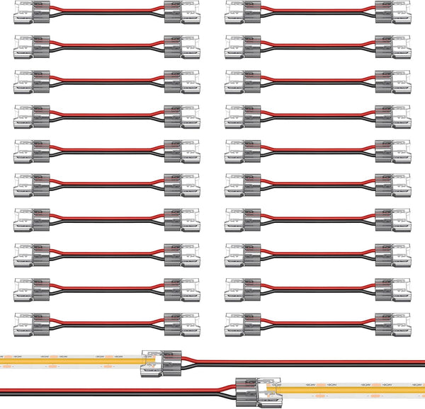20 Pack COB LED Connectors, 2 Pins 8mm Solderless Crystal Connector for Low Voltage Single Color Light Strips