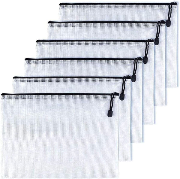 Oaimyy-B8 Mesh Zipper Pouch Document Folders (6 Pcs) for School Office Supplies, Travel, Organizing Storage, Black