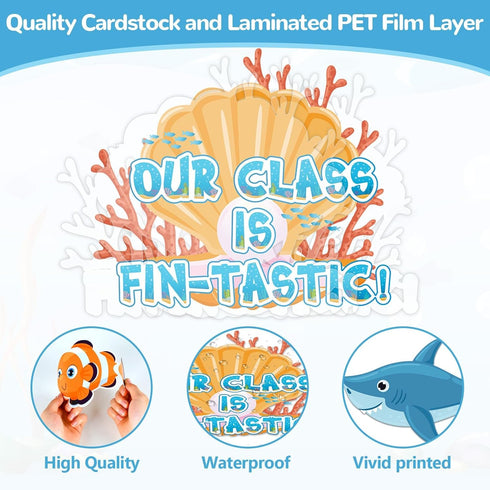 gisgfim Under The Sea Bulletin Board Decoration Set with Sea Animals Cutouts and Borders for Ocean Theme Classroom Decor