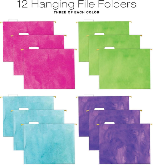 Global Printed Products Deluxe Designer Hanging File Folder Kit - Includes Metal Hanging Basket, 12 Hanging Folders, 24