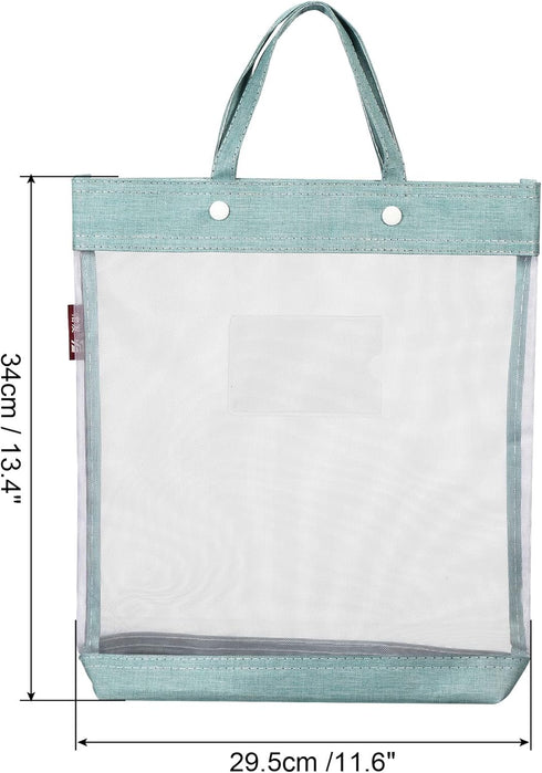 PATIKIL Green Nylon Document Bag with Handle, Transparent Handbag for Office Business