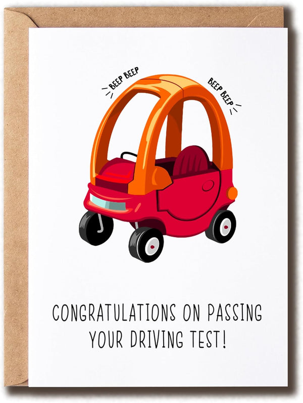 BPKDesigns Congratulations Passing Driving Test Card - Funny Toy Car Greeting Card -