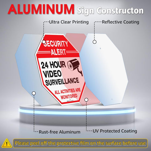 36" 2-Pack 12"x12" 2 Faittoo Security Sign Video Surveillance Sign with Stake for Outside, Rust Free Heavy Aluminum