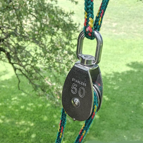 M50 Single Pulley Snatch Block Lifting Crane Heavy Duty Swivel Hook 304 Stainless Steel, 800 lbs Load