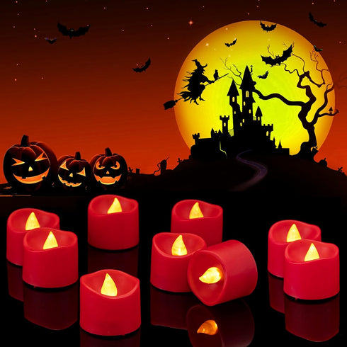 SingTok 12 PCS Red LED Tea Lights Battery Operated, Flameless Votive Tealights Fake Candles for Christmas Halloween