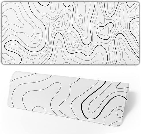 White Mouse Pad - Extended Gaming Mouse Pad for Desk 31.5 x 11.8 Inch, Black and White Topographic Design