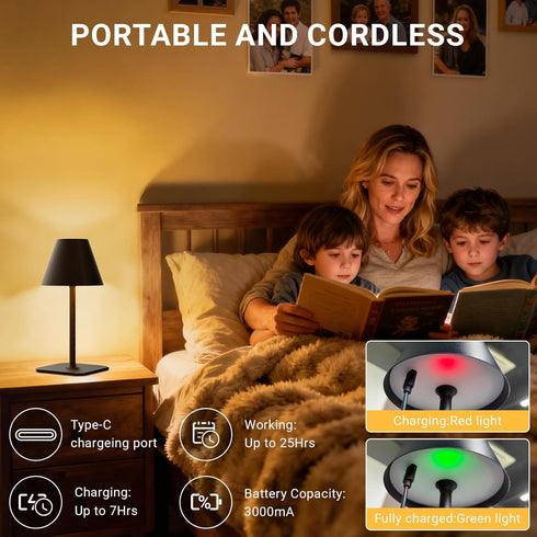 3000mAh Dimmable, Portable Cordless Table Lamp, Rechargeable Battery-Powered Lighting, Suitable for Dining Room