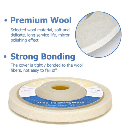 5PCS Wool Polishing Wheel Disc 4.5" x 7/8" for Angle Grinder, Buffing Wheel for Metal Marble Glass