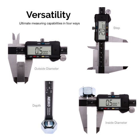 NEIKO 01409A 12” Electronic Digital Caliper | Polished Stainless Steel | 0-12 Inches | Inch/Fractions/Millimeter