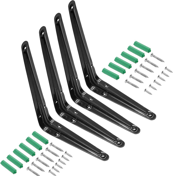 Zorveiio 4 Pack 8 Inch Black Wall Shelf Brackets Heavy Duty, Wall Brackets