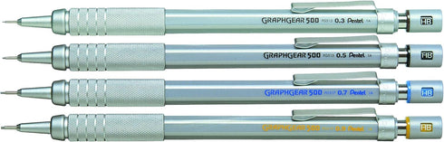 Pentel Graphgear 500 Mechanical Pencil, 0.9mm Lead, Grade HB, 1 x Silver Graphgear Pencil