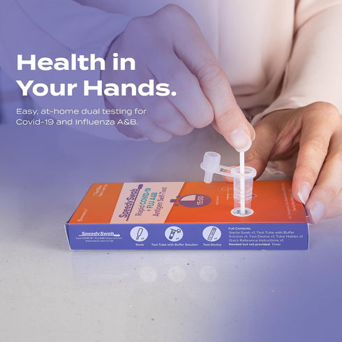 3-in-1 15 (1 Pack) SpeedySwab COVID Test and Flu Test Combo - Rapid Antigen At-Home Kit, Flu A and B, OTC Nasal Swab