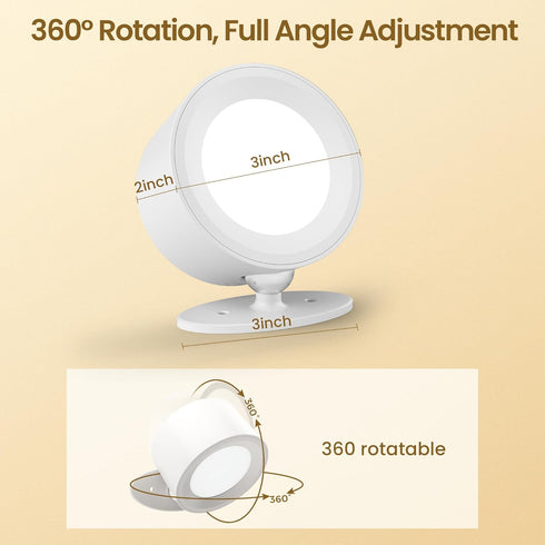 3 3 360Rotate Bedside,White-2 Pack Wall Mounted Lamp LED Wall Lights with Rechargeable Battery Operated, Color