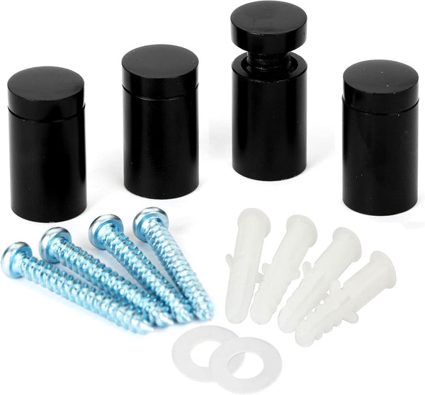Sign Standoff 1/2" x 3/4", Black Aluminum Sign Standoff Screw for Acrylic, Glass, PVC, Pack of 4