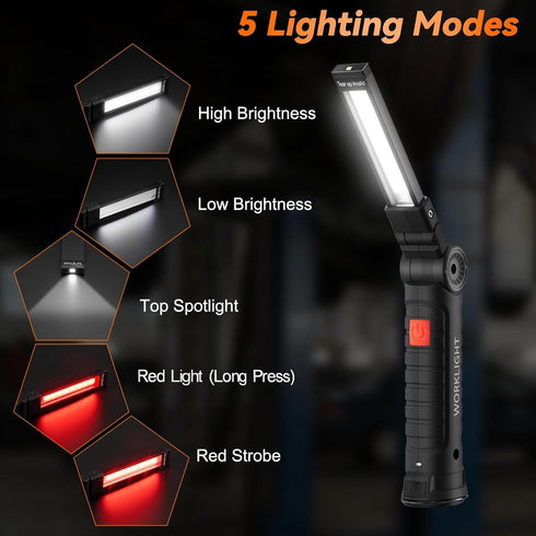 6Pack, 360 5 Magnetic Work Light Rechargeable LED Work Light with Rotation, Mode Mechanic Light, Compact Rechargeable