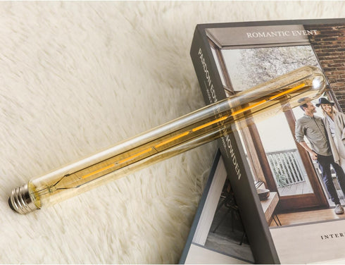 4 Pack LEOOLS T300 Vintage LED Filament Bulb, T10 6W Dimmable, 11.8inch Long Tubular Vintage LED Light, E26 Medium Base