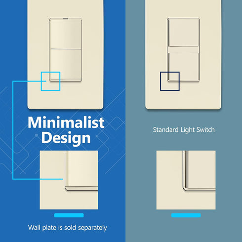 15A 120-277V, LCS2-1P-LA, LIDER Minimalist Design Matte Finish Lighted Double Switch, Combination Frameless Decorator