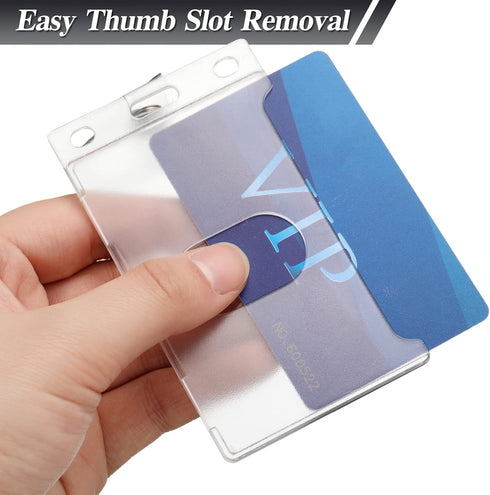 Hard Plastic Card ID Badge Holder with Keyring, Heavy Duty Clear Card Holder, Secure Credit Card ID Holder Keychain (20