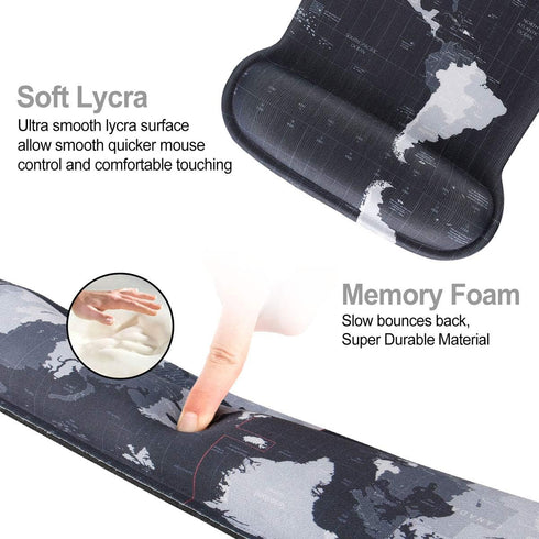 ToLuLu Ergonomic Keyboard Wrist Rest Pad and Mouse Pad Set, Non-Slip Support with Raised Memory Foam, Cool World Map