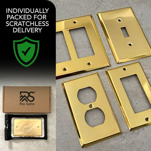 BRASS Duplex Gold Outlet Cover, Standard Size Polished Brass Metal Wall Plate