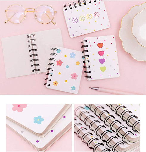 Yansanido Small Spiral Notebook, 4 Pcs 3.14 x 4.13 Inch, 4 Style Design, 80 Sheets - 160 Pages Journals for Study