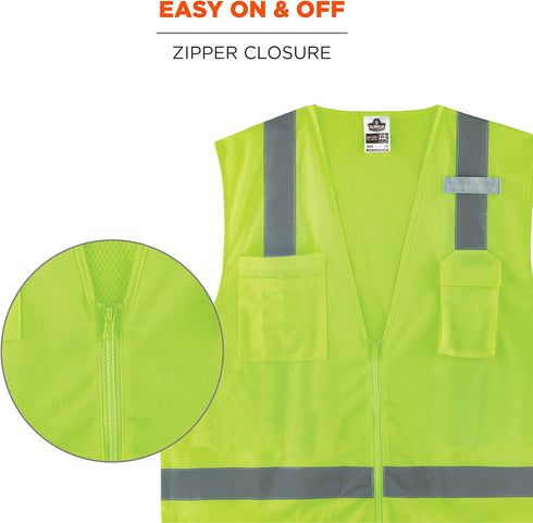 Ergodyne Unisex Class 2 Economy Surveyors Vest, Zipper, Lime, Large-X-Large US