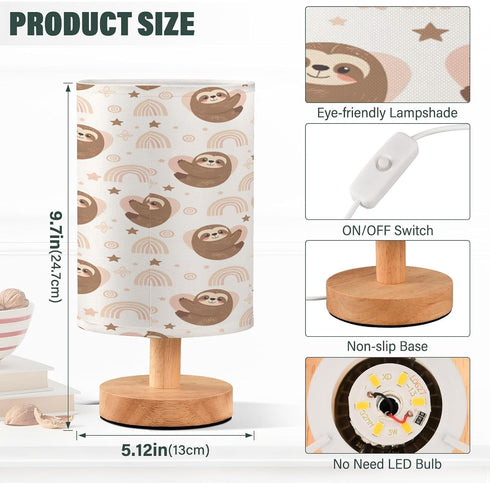 ALAZA Cute Kawaii Sloth Bedside Table Lamp with USB Port for Bedroom Nightstand Lamps Night Light Linen Fabric Shade