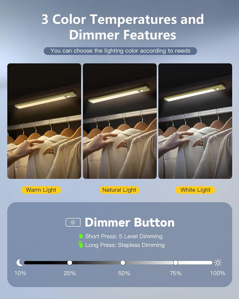 OTWKAY 10.5inch 3 2 Pack Dimmable Counter Closet Under Cabinet Lighting with Color Temps, Rechargeable Motion Sensor