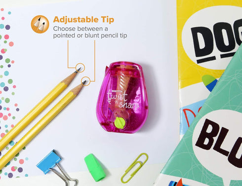 Bostitch Office Pencil Sharpener - Twist-N-Sharp, 3-Pack with 12 Colored Pencils for Kids Activities