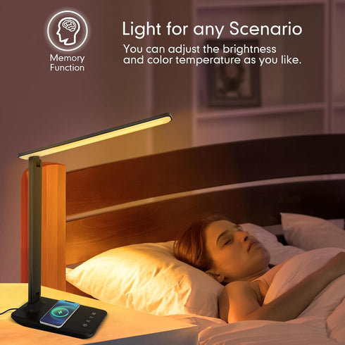 15W Dimmable 5 White crown LED Desk Lamp with Wireless Charger & USB Port, Table Lamp with Lighting Modes, Sensitive