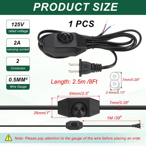 8 1 Set PATIKIL Feet Lamp Cord with Plug, UL List Lamp Power Cord with Full Range Rotary Lamp Switch Stripped Ends