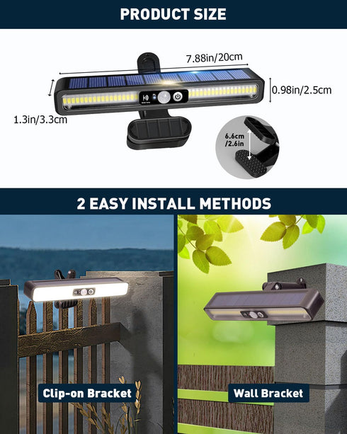 3 Modes,36 (2 Pack) ICEKO KN Clip On Solar Motion Lights Outdoor Waterproof, Solar Fence Lights Outdoor with Lighting