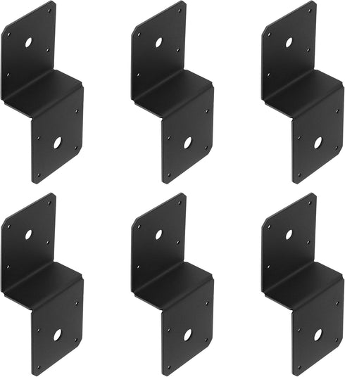 6 PCS Black 2" Z Tie Plate for Post to Beam - 13 Gauge Metal Joint Thickness for 2x4 Joist and 4x4 Post
