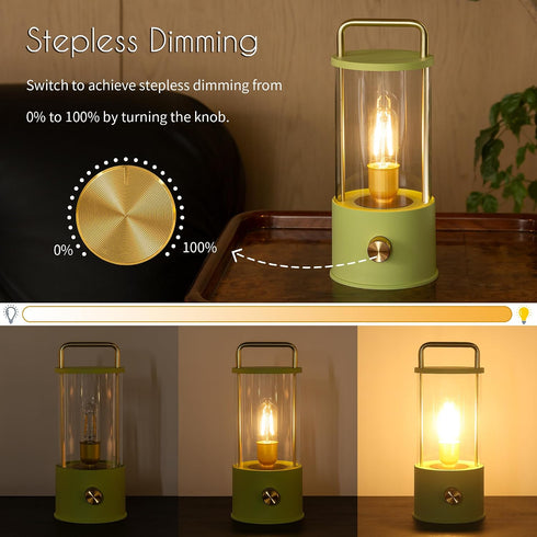 Dimming, LUSHARBOR Cordless Table Lamp, Portable Lantern Rechargeable LED Battery Operated Lamp Stepless Hanging Desk