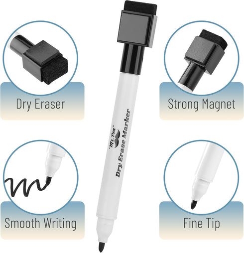 Mr. Pen Magnetic Dry Erase Markers, 8 Pack with 1 Eraser, Fine Tip Black Dry Erase Markers with Magnet