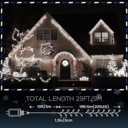 200 29FT 8 Cluster Lights Christmas Led Fairy Lights Green Wire Twinkle Lights with Remote Modes String Lights Timer