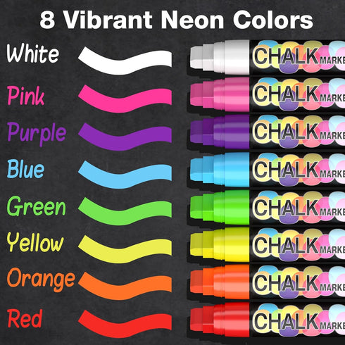 Window Paint Markers for Glass Washable - 8 Pack 15mm Jumbo Liquid Chalk Marker, Neon for Cars, White Board, Mirrors