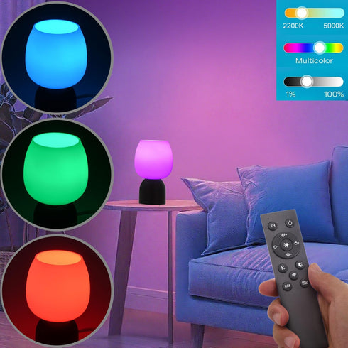 RGB Color Changing LED Table Lamp - Modern Black Wood Design