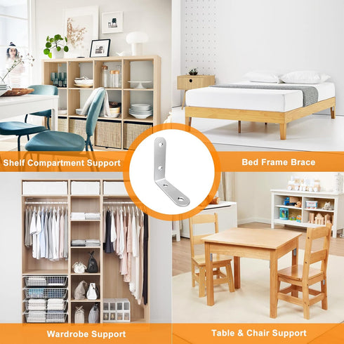 20 Sets, 90 50mm 50mm, 2 Inch LuckIn Pcs L Bracket Stainless Steel Corner Brace Degree Right Angle Shelf Brackets