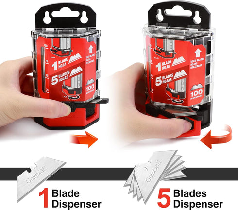 Goldblatt 100-Pack Utility Blades, Premium Tempered SK2M Steel with Dispenser, G08283