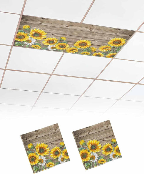 DOME-SPACE Fluorescent Light Covers - Farm Sunflower Magnetic Light Cover for Ceiling, Farmhouse