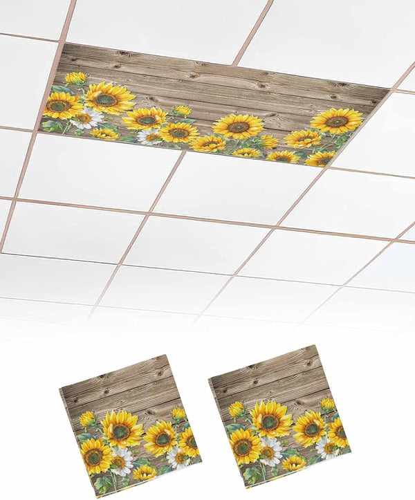 DOME-SPACE Fluorescent Light Covers - Farm Sunflower Magnetic Light Cover for Ceiling, Farmhouse