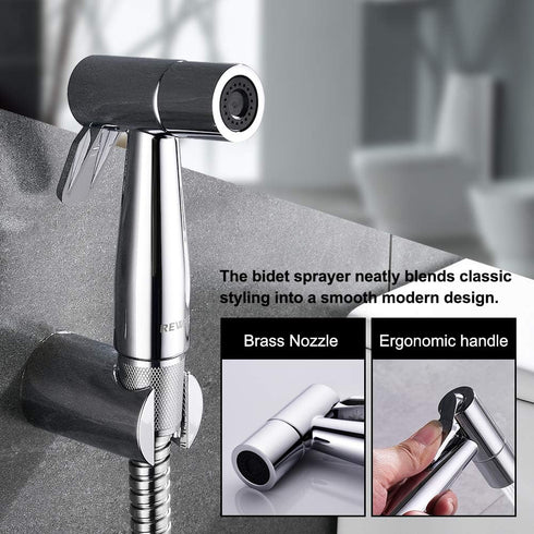 REWEE Set ABS Handheld Bidet Sprayer for Toilet, Chrome Plate Plastic Bidet Attachment for Toilet,Cloth Diaper Bidet